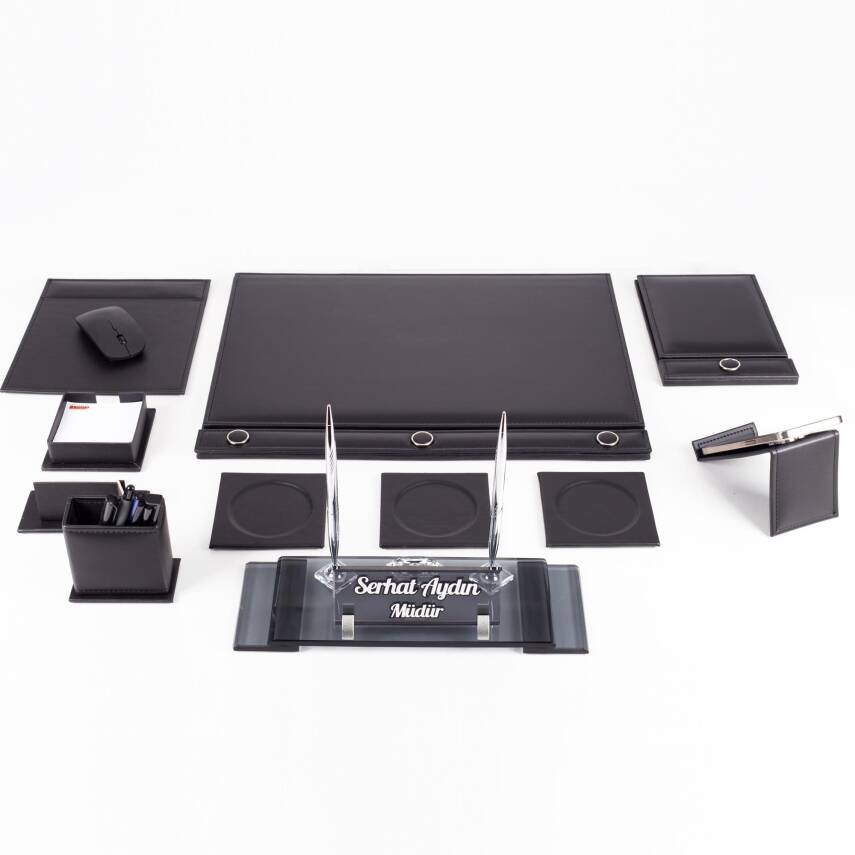 11 Parça Düğmeli Sümen Takımı - Gümüş Elit Kristal İsimlik Lüks Sümen Takımı - 5