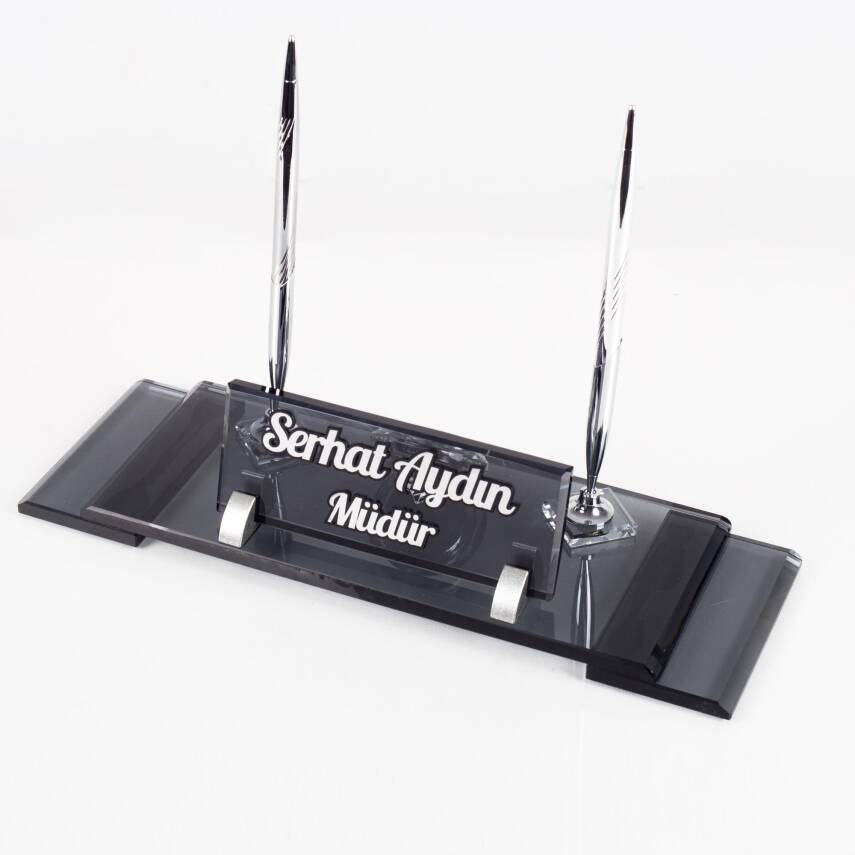 11 Parça Düğmeli Sümen Takımı - Gümüş Elit Kristal İsimlik Lüks Sümen Takımı - 6