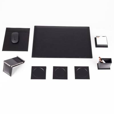 8 Parça Siyah Deri Sümen Seti Yeni İş Hediyesi Ekonomik Kaliteli Masa Sümen Takımı Ofis Hediyesi - 2