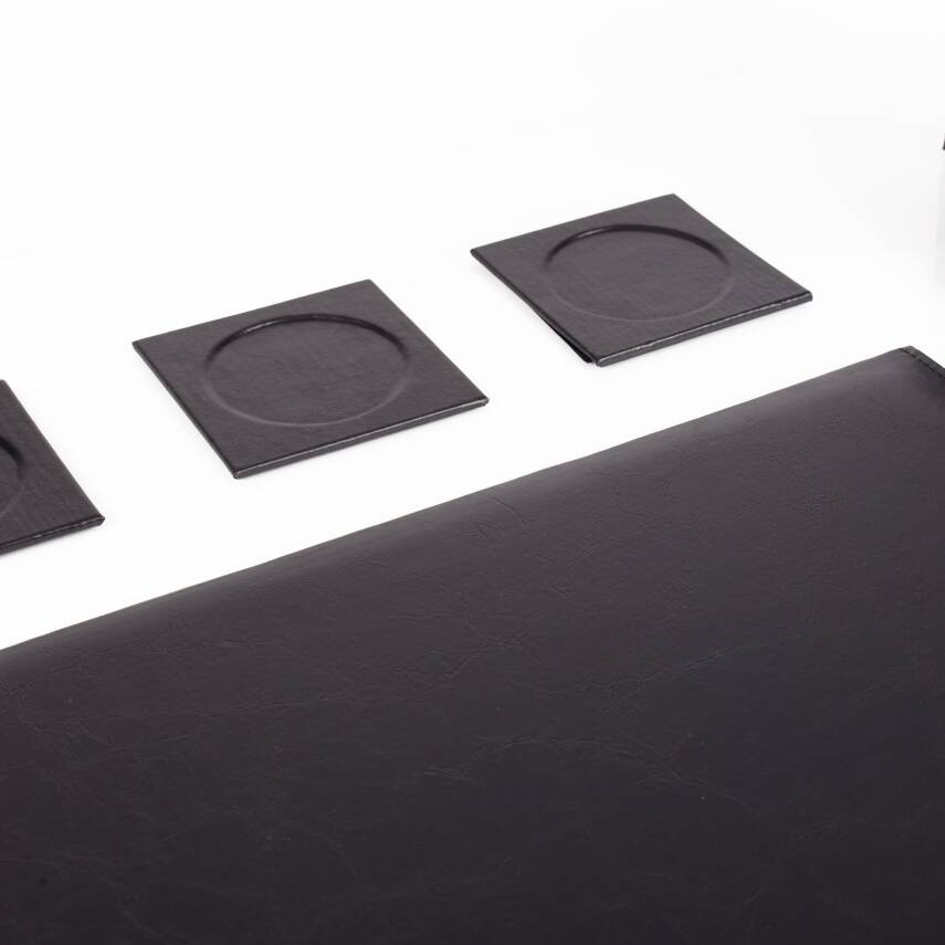 8 Parça Siyah Deri Sümen Seti Yeni İş Hediyesi Ekonomik Kaliteli Masa Sümen Takımı Ofis Hediyesi - 4