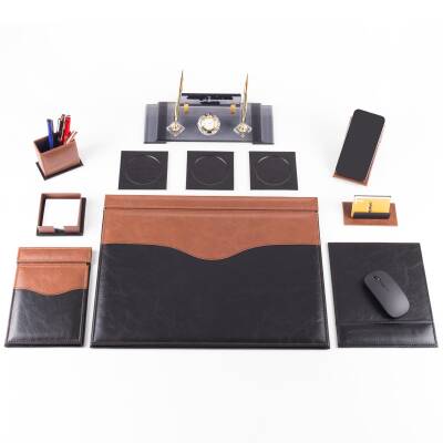 9 Parça Siyah Taba Lüks Sümen Takımı Elit İsimlik Lüks Sümen Seti Kristal Masa İsimliği Masa Sümeni - 2