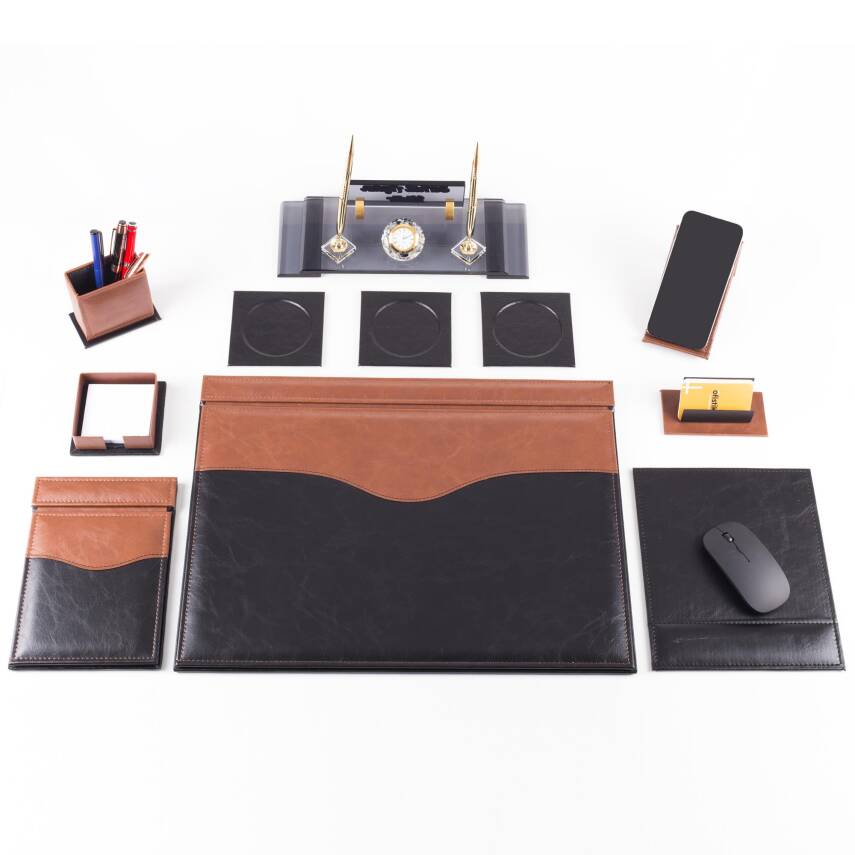 9 Parça Siyah Taba Lüks Sümen Takımı Elit İsimlik Lüks Sümen Seti Kristal Masa İsimliği Masa Sümeni - 2