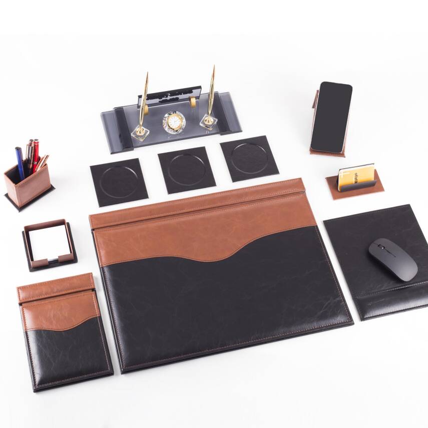 9 Parça Siyah Taba Lüks Sümen Takımı Elit İsimlik Lüks Sümen Seti Kristal Masa İsimliği Masa Sümeni - 3