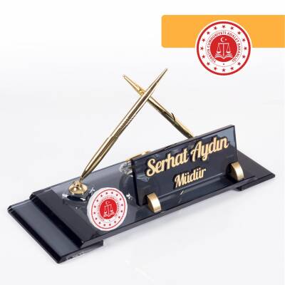 Adalet Bakanlığı Logolu Masa İsimliği Kurumlara Özel Elit Kristal Ofis Masaüstü İsimlik - Ofistike