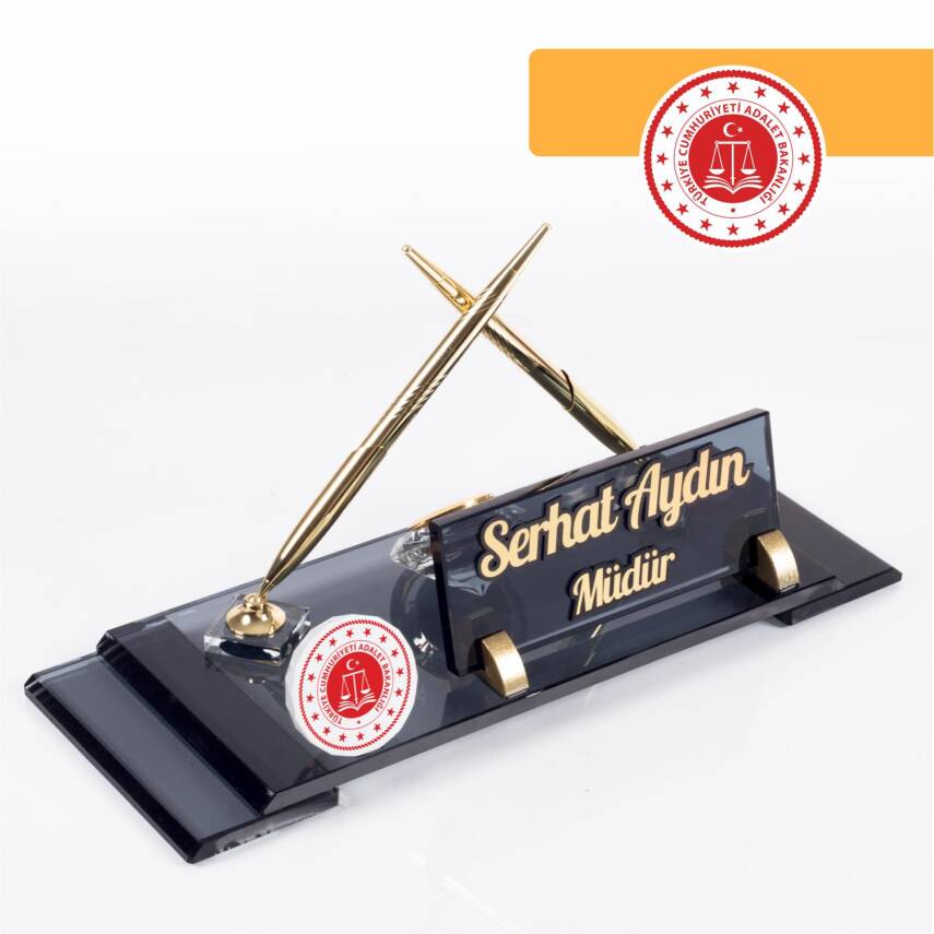 Adalet Bakanlığı Logolu Masa İsimliği Kurumlara Özel Elit Kristal Ofis Masaüstü İsimlik - 1