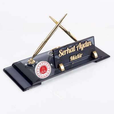 Adalet Bakanlığı Logolu Masa İsimliği Kurumlara Özel Elit Kristal Ofis Masaüstü İsimlik - 3