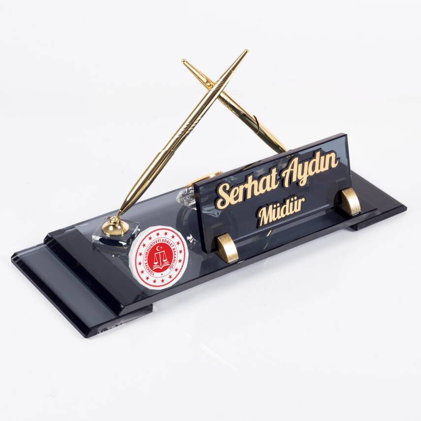 Adalet Bakanlığı Logolu Masa İsimliği Kurumlara Özel Elit Kristal Ofis Masaüstü İsimlik - 3