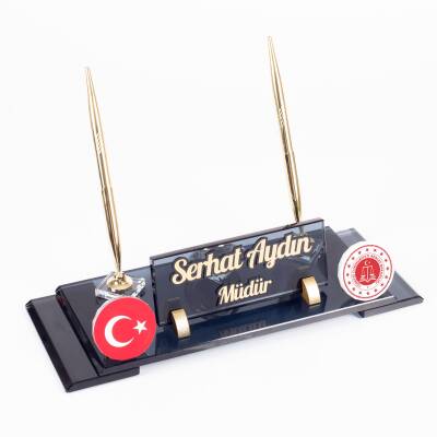 Adalet Bakanlığı Logolu Türk Bayraklı Masa İsimliği Bayrak Logolu Elit Kristal Ofis Masaüstü İsimlik - 3