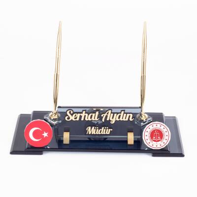 Adalet Bakanlığı Logolu Türk Bayraklı Masa İsimliği Bayrak Logolu Elit Kristal Ofis Masaüstü İsimlik - 5