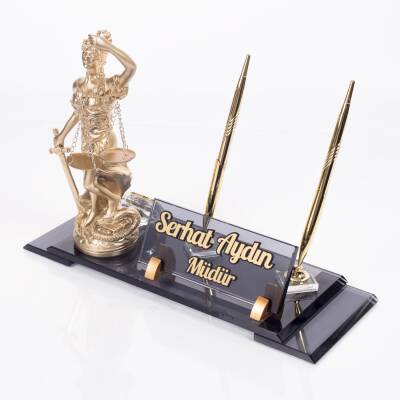 Adalet Heykeli Biblolu Elit Masa İsimlik Avukat Hakim Savcı Kristal Ofis Masa İsimliği - Ofistike