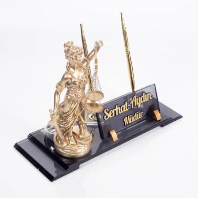 Adalet Heykeli Biblolu Elit Masa İsimlik Avukat Hakim Savcı Kristal Ofis Masa İsimliği - 2