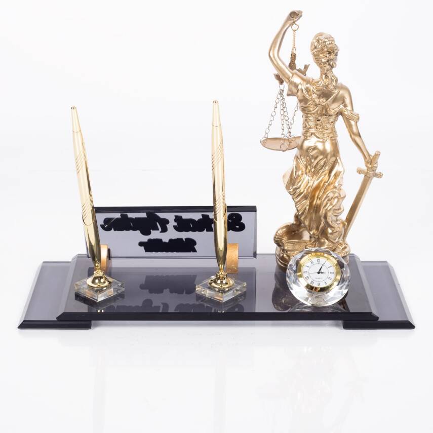 Adalet Heykeli Biblolu Elit Masa İsimlik Avukat Hakim Savcı Kristal Ofis Masa İsimliği - 3