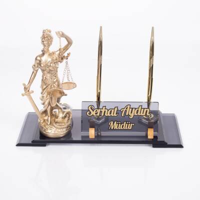 Adalet Heykeli Biblolu Elit Masa İsimlik Avukat Hakim Savcı Kristal Ofis Masa İsimliği - 4