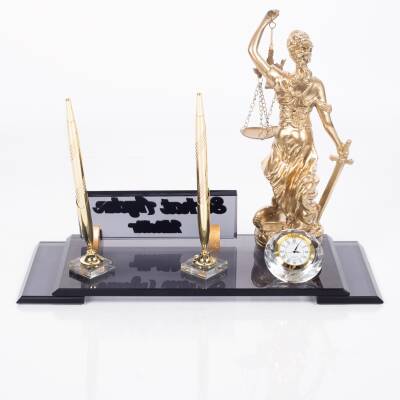 Adalet Heykeli Biblolu Elit Masa İsimlik Avukat Hakim Savcı Kristal Ofis Masa İsimliği - 3