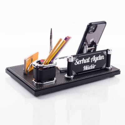 Alesta İsimlik Ofis Hediye Kalemlik Masa İsimliği Siyah Masa Seti - 3