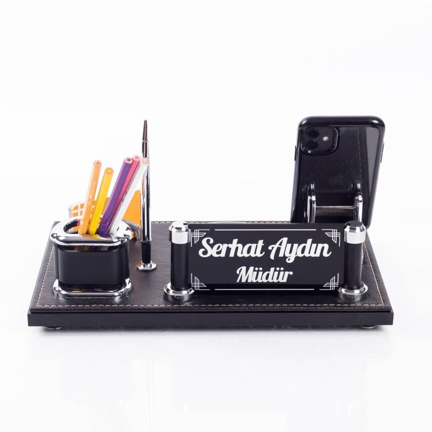 Alesta İsimlik Ofis Hediye Kalemlik Masa İsimliği Siyah Masa Seti - 4