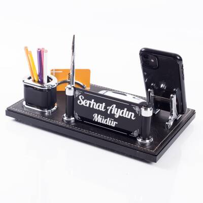 Alesta İsimlik Ofis Hediye Kalemlik Masa İsimliği Siyah Masa Seti 