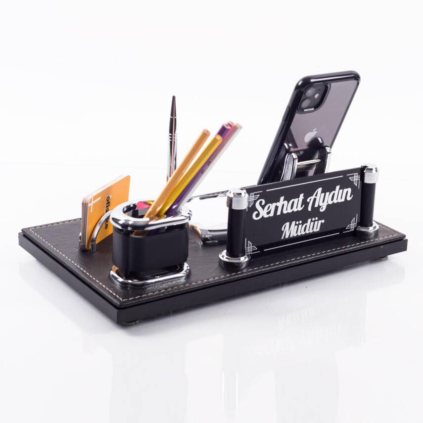 Alesta İsimlik Ofis Hediye Kalemlik Masa İsimliği Siyah Masa Seti - 3