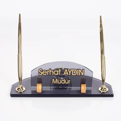 Arona Ofis Masa İsimliği, Oval Kesim Kabartma Yazılı Kalemli Saatli Masa İsimlik - 3