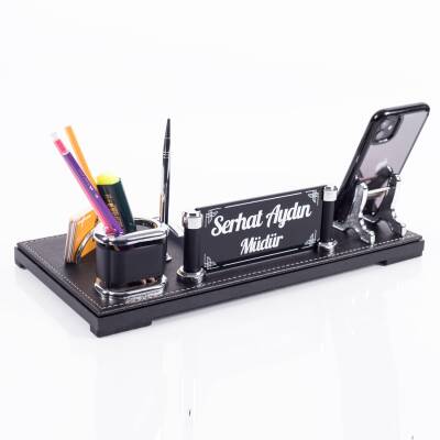 Arya Masa İsimliği Siyah Yönetici Ofis Masaüstü İsimlik Seti Masa üstü Organizer - Ofistike
