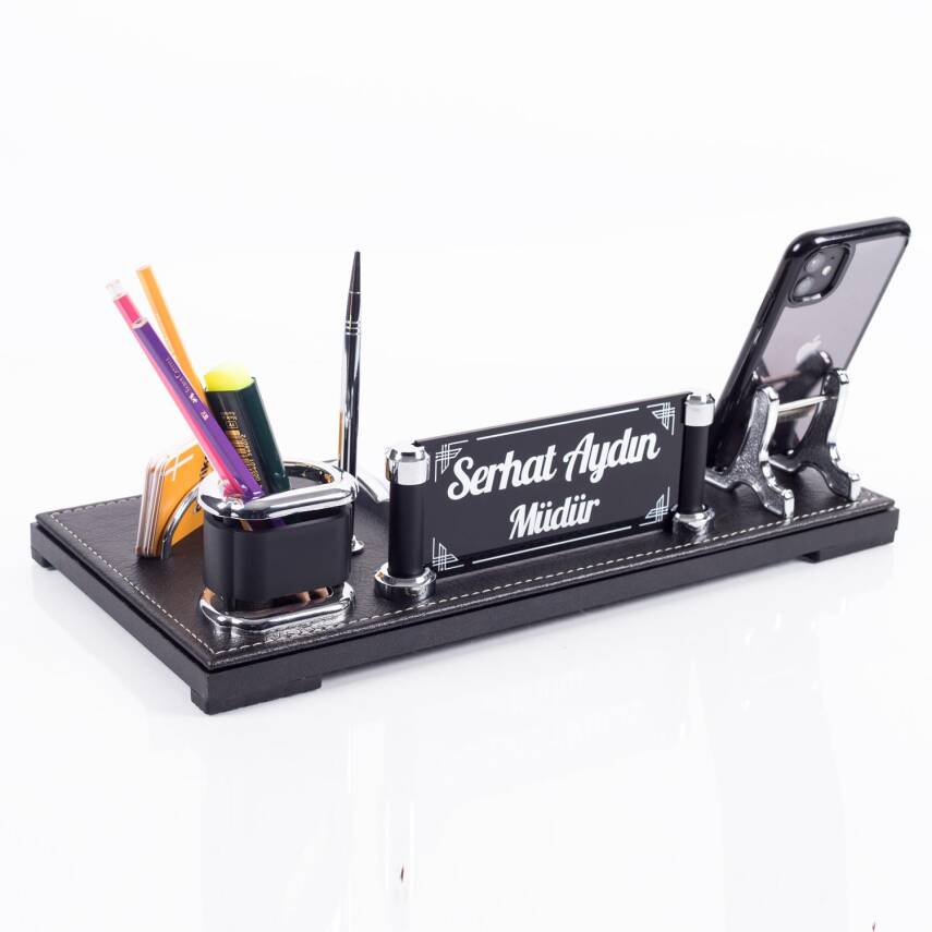 Arya Masa İsimliği Siyah Yönetici Ofis Masaüstü İsimlik Seti Masa üstü Organizer - 1