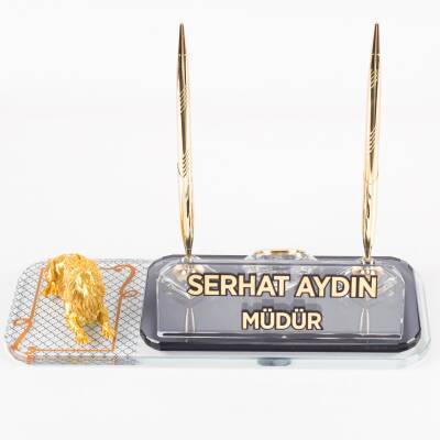 Aslan Biblolu Masa İsimlik Desenli Lion Ofis Masa İsimliği Yatan Aslan Ofis Masa üstü İsimlik - 3