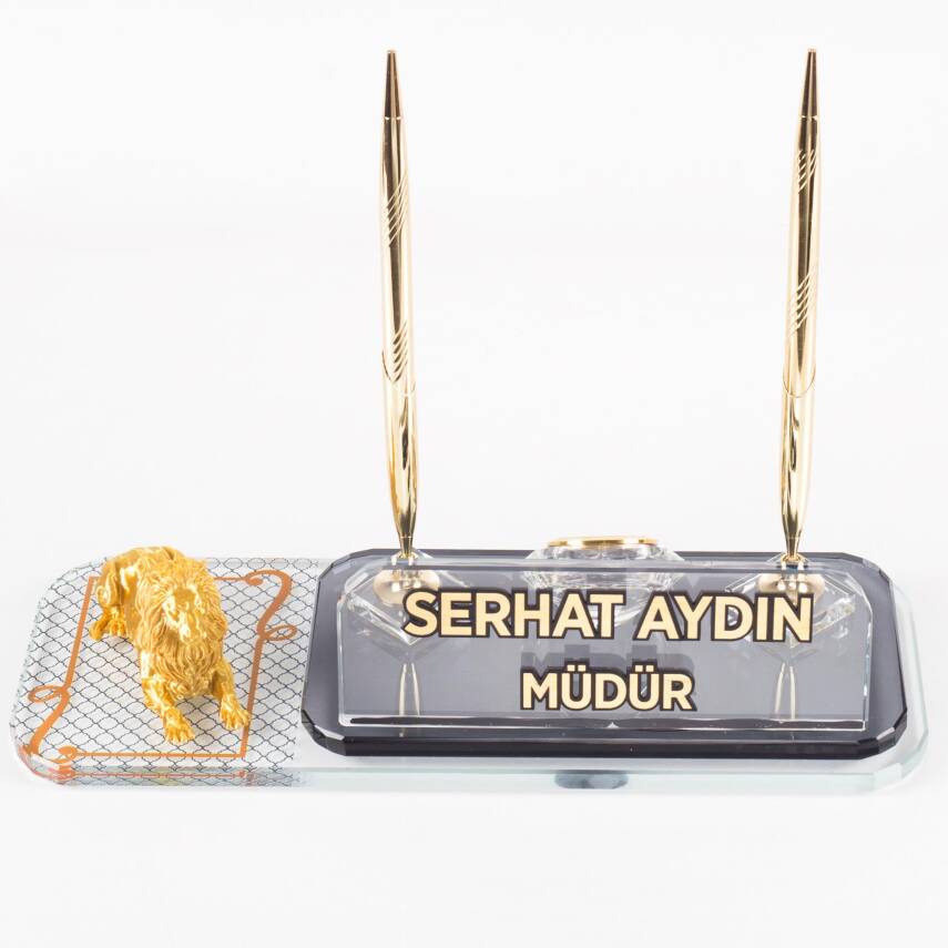 Aslan Biblolu Masa İsimlik Desenli Lion Ofis Masa İsimliği Yatan Aslan Ofis Masa üstü İsimlik - 3