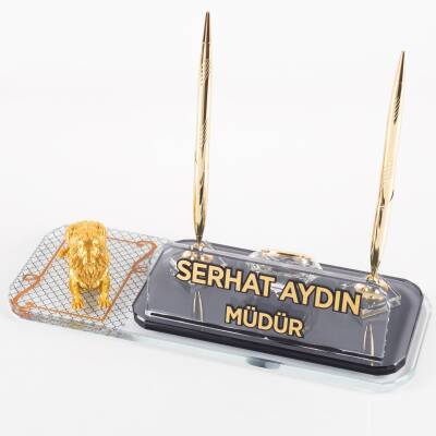 Aslan Biblolu Masa İsimlik Desenli Lion Ofis Masa İsimliği Yatan Aslan Ofis Masa üstü İsimlik - 2