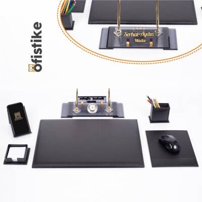 Assos Deri Sümen Takımı Kristal Masa İsimliği Sümen Seti Ofis Masa Sümeni ve Masa İsimlik - Ofistike