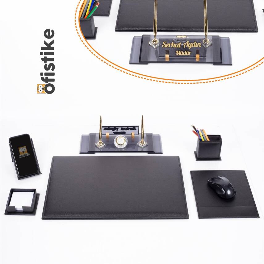 Assos Deri Sümen Takımı Kristal Masa İsimliği Sümen Seti Ofis Masa Sümeni ve Masa İsimlik - 1