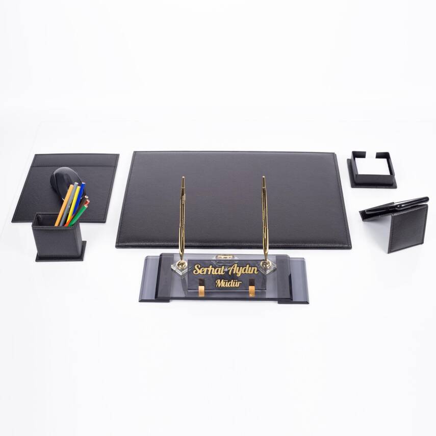 Assos Deri Sümen Takımı Kristal Masa İsimliği Sümen Seti Ofis Masa Sümeni ve Masa İsimlik - 2