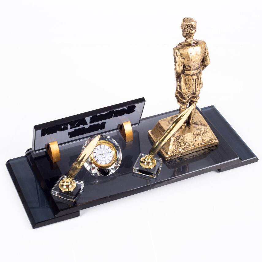 Atatürk Heykeli Biblolu Elit Kristal İsimlik Masa İsimliği Çift Kalemli İsimlik Lüks Ofis Hediye - 4