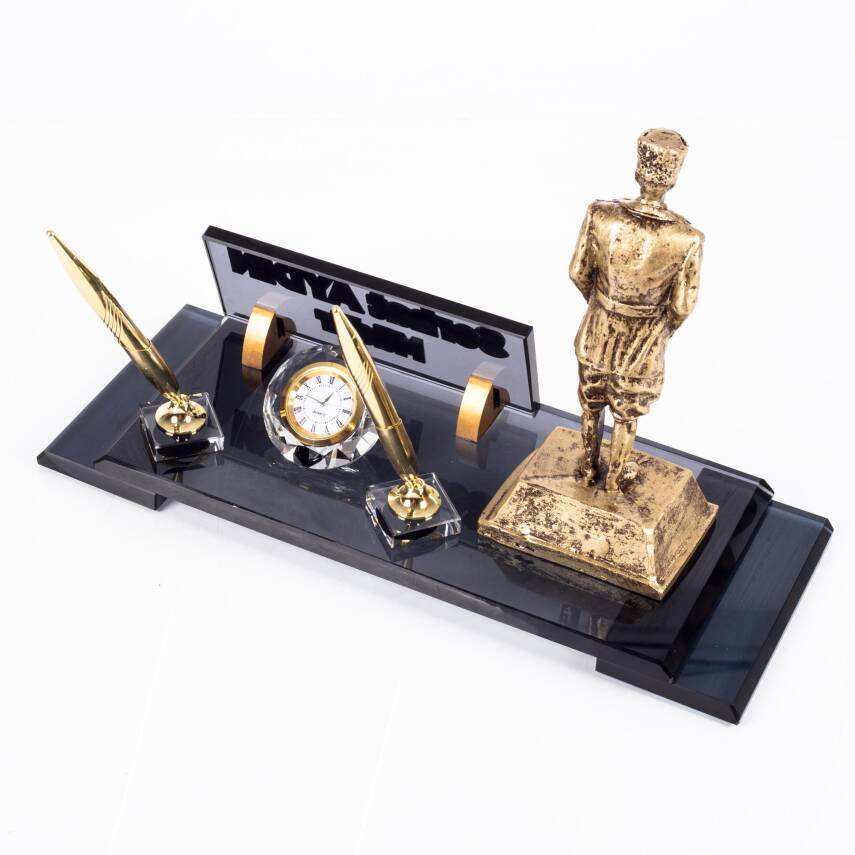 Atatürk Heykeli Biblolu Elit Kristal İsimlik Masa İsimliği Çift Kalemli İsimlik Lüks Ofis Hediye - 5