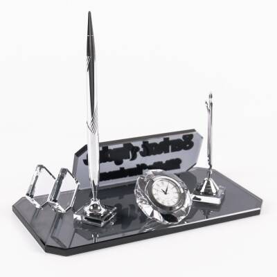 Athos Gümüş Kristal Ofis Masa İsimliği Kalemli Masa üstü İsimlik Kabartma Yazılı - 3