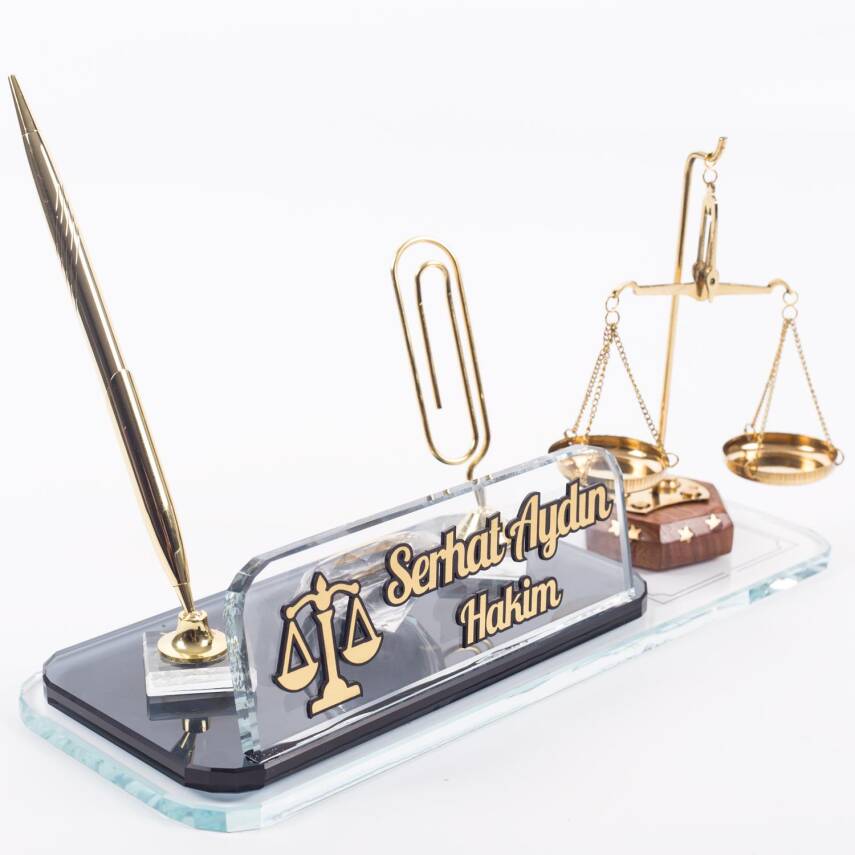 Avukat Masa İsimliği Avukata Özel Terazi Biblolu İmza Tasarımlı İsimlik Lüks Hukuk Bürosu Hediyesi - 1