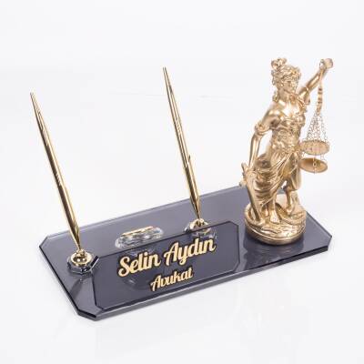 Avukat Masa İsimliği Themis Biblolu Avukatlara Özel Kristal Cam İsimlik Hakim Savcı - 2