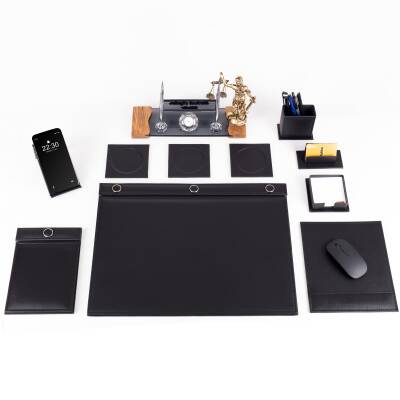 Avukata Lüks Siyah Sümen Takımı Düğmeli ve Themis Heykelli Masa İsimliği Avukat Lüks Sümen İsimlik - 2