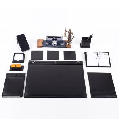 Avukata Lüks Siyah Sümen Takımı Düğmeli ve Themis Heykelli Masa İsimliği Avukat Lüks Sümen İsimlik - 2