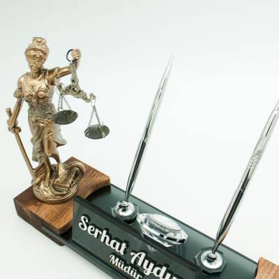 Avukata Özel Adalet Themis Heykeli Masif Gümüş Ofis Masa İsimliği Hukuk Masa İsimlik - 3