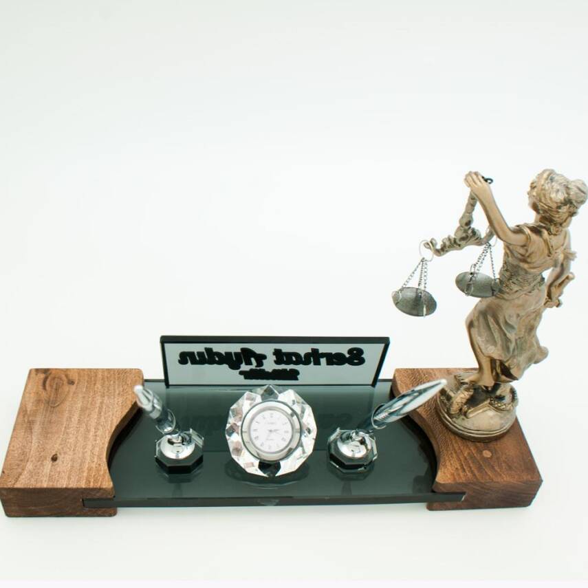 Avukata Özel Adalet Themis Heykeli Masif Gümüş Ofis Masa İsimliği Hukuk Masa İsimlik - 4