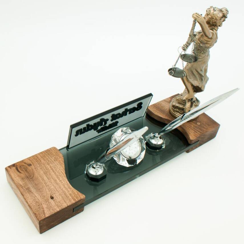 Avukata Özel Adalet Themis Heykeli Masif Gümüş Ofis Masa İsimliği Hukuk Masa İsimlik - 5