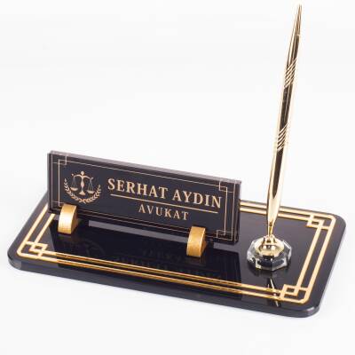 Avukata Özel Kristal Masa İsimliği Logo Baskılı Ofis İsimlik Avukata Hediye Masa Üstü Büro İsimlik - Ofistike