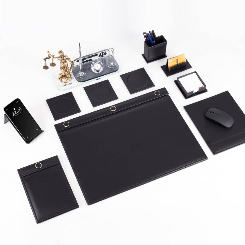 Avukata Themis Heykelli Düğmeli Siyah Sümen Takımı İmza Tasarımlı Masa İsimliği Hediye - 3