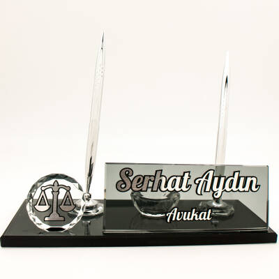 Avukatlara Özel Hukuk Logolu Avukat İsimlik Kristal Masa İsimliği - 4