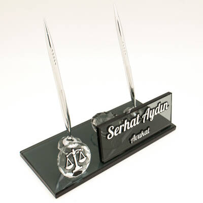 Avukatlara Özel Hukuk Logolu Avukat İsimlik Kristal Masa İsimliği - 5