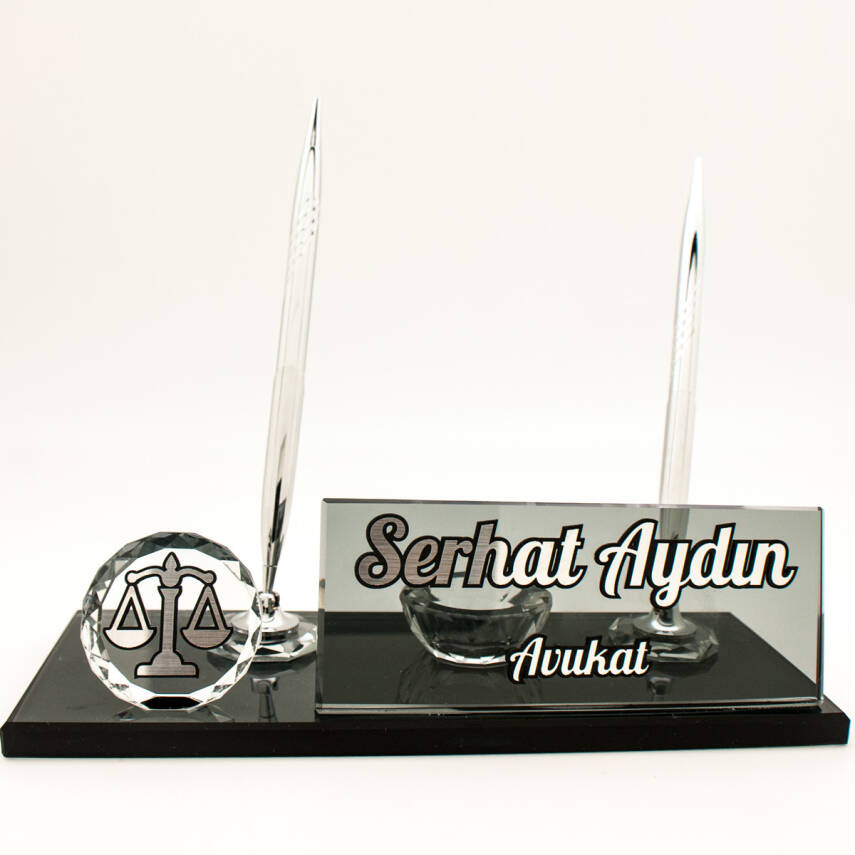 Avukatlara Özel Hukuk Logolu Avukat İsimlik Kristal Masa İsimliği - 4