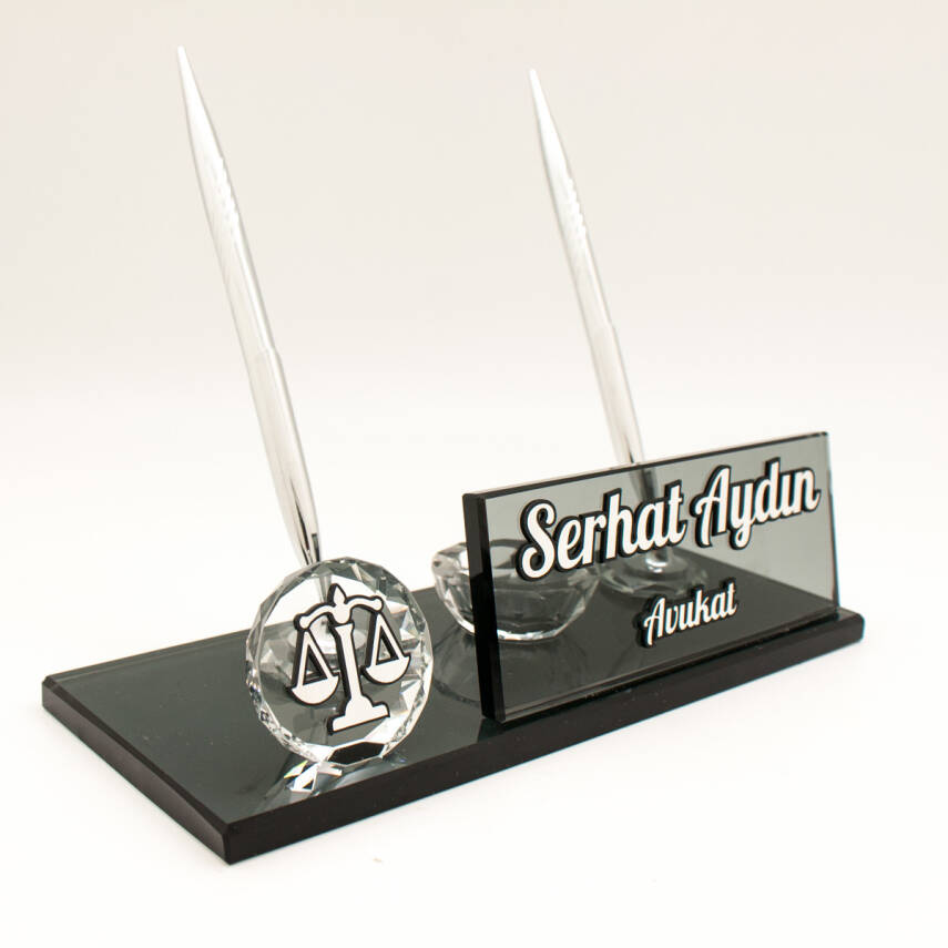 Avukatlara Özel Hukuk Logolu Avukat İsimlik Kristal Masa İsimliği - 1