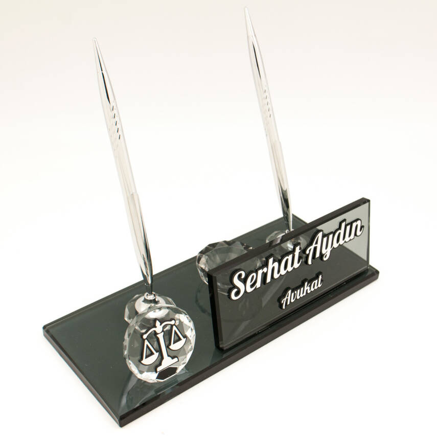 Avukatlara Özel Hukuk Logolu Avukat İsimlik Kristal Masa İsimliği - 5