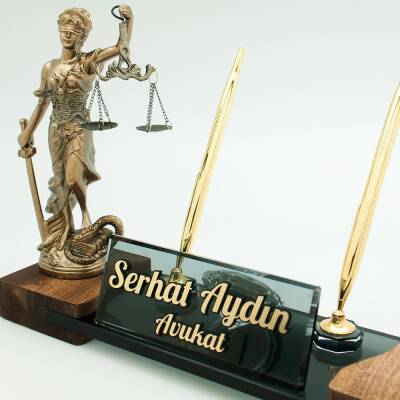 Avukatlara Özel İsimlik Adalet Themis Heykeli Avukat Masa İsimliği Masif Hakim Savcı Hediye Masalık - 1