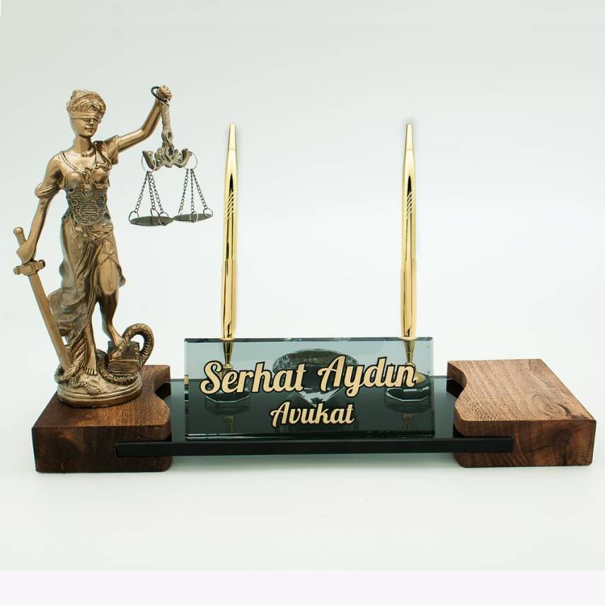 Avukatlara Özel İsimlik Adalet Themis Heykeli Avukat Masa İsimliği Masif Hakim Savcı Hediye Masalık - 2